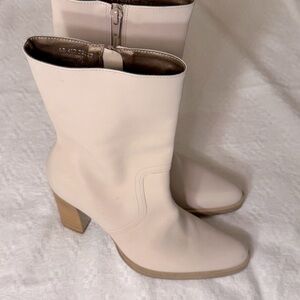 Candie's Cream Heeled Boots with Western Silhouette